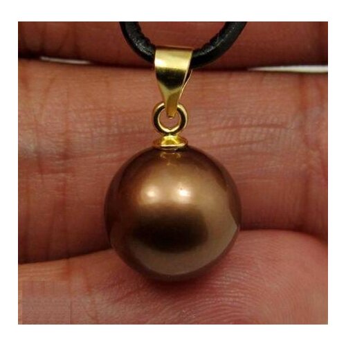 HOT Huge AAA 14mm Chocolate South Sea Shell Pearl Pendant Nceklace