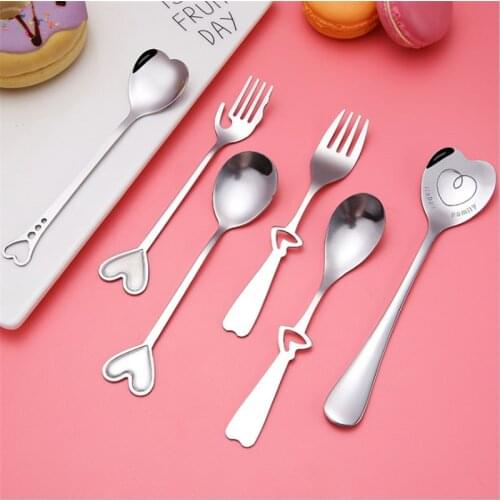 Stainless Steel Spoon Creative Heart Shaped Spoon Fork Coffee Spoon Stirring Spoon Valentines Gift Kitchen Accessories Tableware