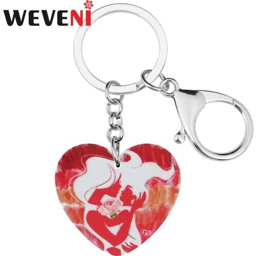 WEVENI Mothers Day Acrylic Sweet Red Heart Shape Keychains Ring Fashion Purse Car Key Chain Charms Gifts Jewelry For Women Girls