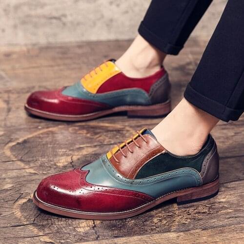 2021 Big Size 38-48 Men Oxfords Faux Leather Shoes British Mix Color Shoes Handmade Comfortable Formal Dress Men Flats Lace-Up