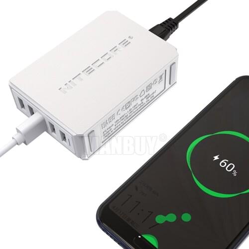 Nitecore UA55 5-Port USB Desktop Adapter 5-Bays Adapter 50W High Speed Concurrent Charging 10A Max Output for Smartphone Watches