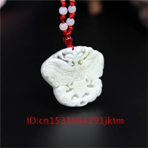 Jade White Fashion for Men Gifts Charm Chinese Jewelry Accessories Natural Necklace Pendant Amulet Carved Butterfly