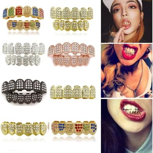 New Hot Halloween Tooth Cap Crystal Grills Decorations Dental Top Bottom Teeth Mold Kit Rapper Funny Jewelry Accessories Gift