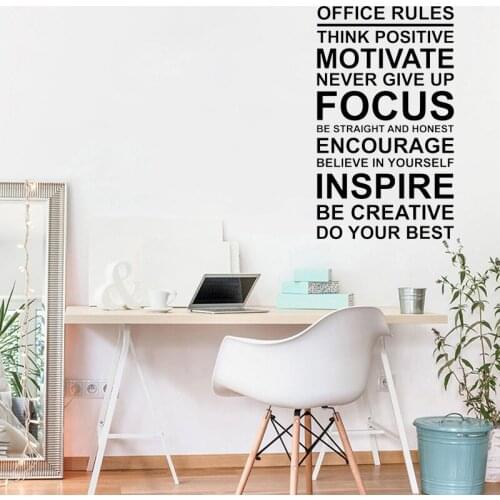Office Rules Poster Wall Decal Work Motivation Quote Sign Think Positive Focus Teamwork Vinyl Sticker Art Business Decor WL636