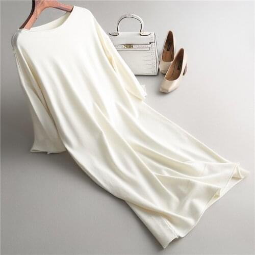 2020 Autumn O-Neck White Long Pullovers Knitting Loose Women Oversize Sweater Tricot Pull Femme