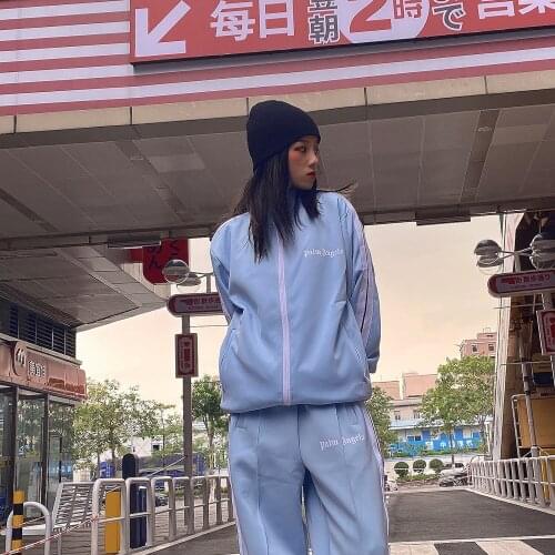 Palm Angels black white striped men women couple casual sports suit street hip-hop 741245634564