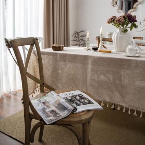 Yi Manqi Yun Plain Polyester Llinen Tablecloth With Tassels Round Table Dining Table Household Rectangular
