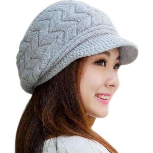 Fashion Women Hat Winter Skullies Knitted Hats Solid Color Elegant Rabbit Fur Cap Visors Casquette Femme#P2