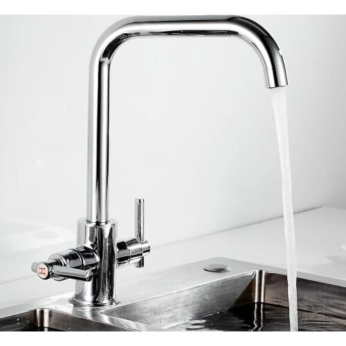 HOTBEST Kitchen Sink Faucet Mixer Seven Letter Design 360 Degree Rotation Water Purification Tap Dual Handle Series