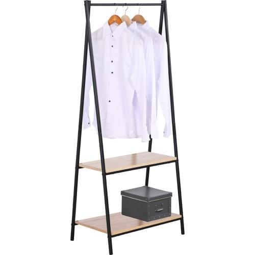 Heavy Duty Clothes Rail Metal Coat Rack Stand with 2 Tiers Wooden Shoe Rack Hanging Clothing Storage Shelves Bedroom