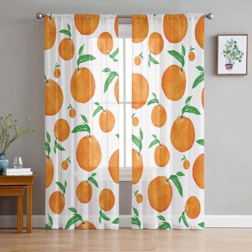 Fruit Oranges Green Leaves Window Treatment Tulle Modern Sheer Curtains for Kitchen Living Room the Bedroom Curtains Decoration