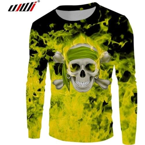 UJWI Street Style Hipater Sweatshirt Mens Green Flame Skulls Man Pullover 3D Printed Trend High Quality Clothing Suppliers
