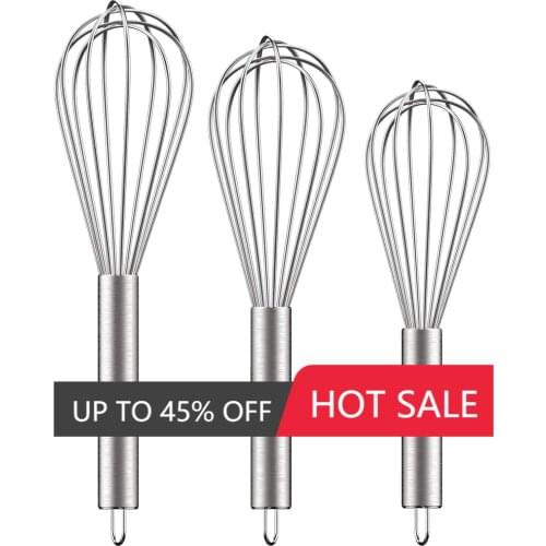 3 Pack Stainless Steel Whisks Wire Whisk Set Kitchen Wisks for Cooking, Blending, Whisking Essential Tools for Cake Making
