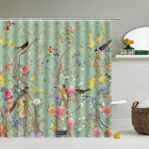 Waterproof Shower Curtain Flower and Bird 3d Bathroom Curtain with Hook Home Decoration Printing Water Bath Screen