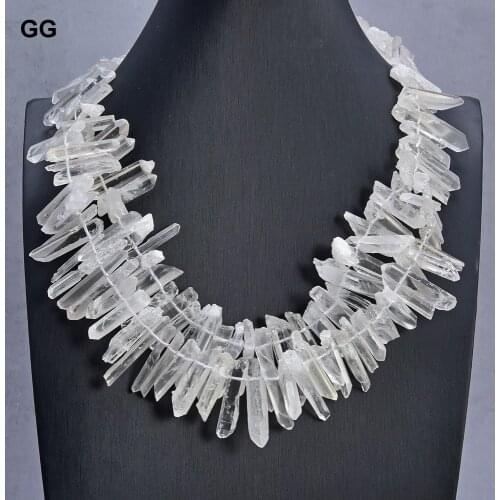 GuaiGuai Jewelry 21" 2 Rows White Clear Quartz Crystal Necklace For Women