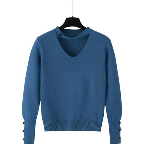 Women Sweaters And Pullovers Long Sleeve Button V-Neck Knitwear Ladies Tops 2021 Autumn Short Sweater Female Clothes Pull Femme