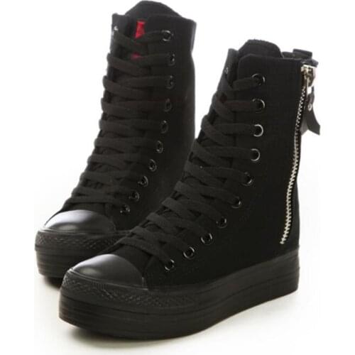 Canvas Vulcanized Shoes Women Platform High Top Sneakers Fashion White Black Shoes Woman New Chunky Sneakers Women Shoes Casual