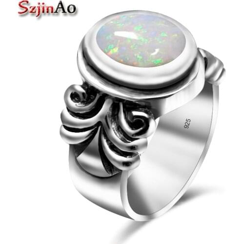 Szjinao Opal Ring For Women Real 925 Sterling Silver Islamic Jewelry Religious Handmade Gothic Vintage Fine Jewellery Anillos