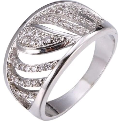 Women Ring With Micro-inlaid White Small Zircon Hollow Ring Geometric Shape Silver Plated Rings Fashion Charm Engagement Jewelry