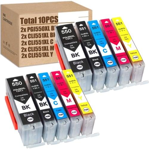 10PCS 550 551 for Canon PGI-550XL CLI-551XL Ink Cartridges Compatible for IP7250 IP8750 MX925 MG5650 IX6850 MX725 MG5550 MG6350