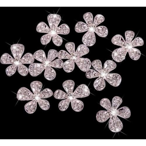 10PCS Crystal Flower Rhinestone Buttons DIY Craft Embellishment Flatback