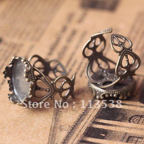 200pcs/lot 15mm pad antique bronze lace round ring base blank DIY Jewelry finding