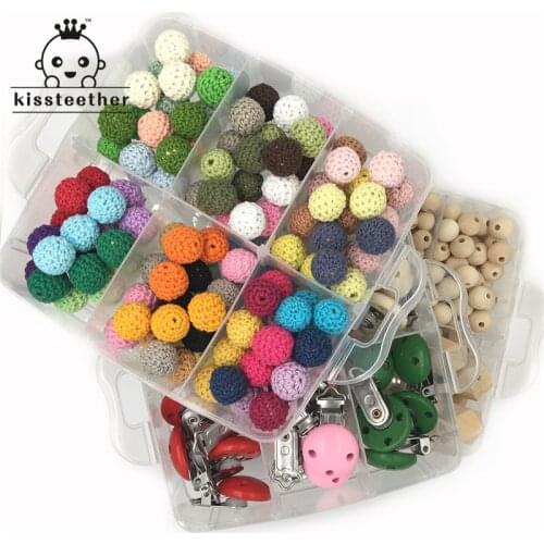 3 Box Wood Hearts Spiral Beads Oblong Geometric Wood Beads Rings Mix Color Crochet Beads Pacifier Clip For Baby Teether Necklace