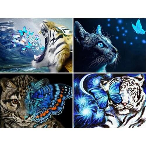 KAMY YI Animal Tiger Cat Butterfly Diamond Painting Cross Stitch Full Diamond Stone 5D Diy Embroidered Mosaic Home Decoration