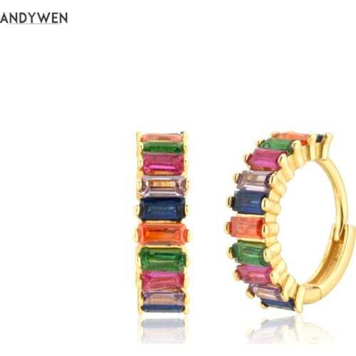 Andywen 100% 925 Sterling Silver Rainbow Hoops Women Luxury Piercing Ohrringe Round Zircon CZ 2020 Rock Punk Fashion Jewelry