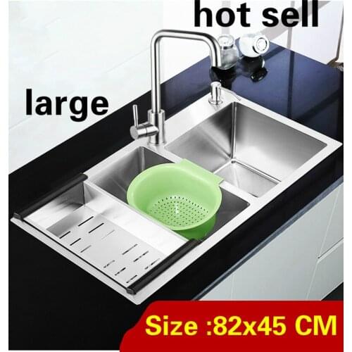Free shipping Apartment vogue large kitchen manual sink double groove 304 stainless steel standard hot sell 820x450 MM
