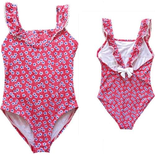 One-Piece Girls Swimming Suit Cute Bow Back Lace Soft Touch Childrens Swimsuit bathing suit
