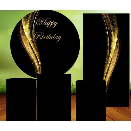 Black and Gold Birthday Round Background Circle Backdrop for Adult Customize Photo Studio Banner