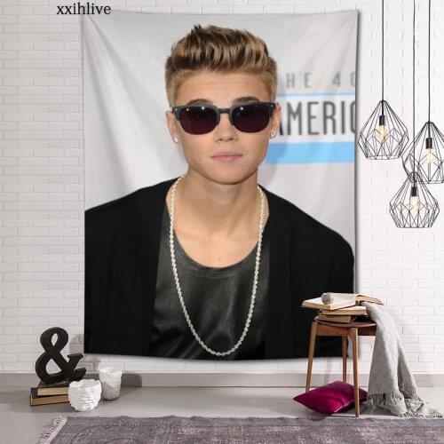 Wall Tapestry Famous Singer Justin Bieber Background Decorative Wall Hanging For Living Room Bedroom Dorm Room Home Decor