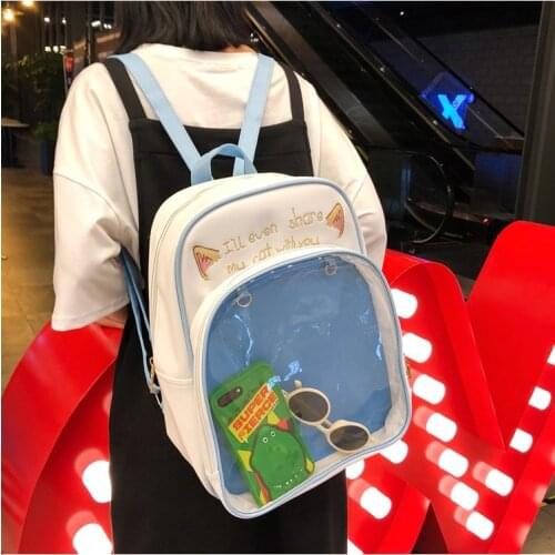 Ins Lovely Cute Cat Clear Transparent Double- sided Canvas Ita Bag School Bags Lolita Girls Backpack Anime