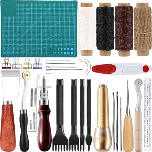MIUSIE Leathercraft Tools with Leather Stamping Tools Leather Groover Leather Supplies for Leather Sewing for Beginner