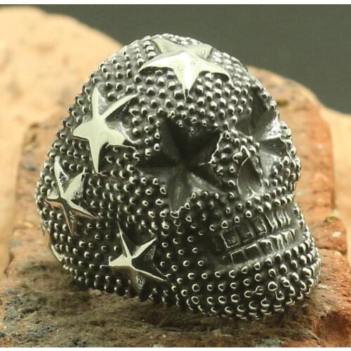 Retail Size 7 to Size 14 Mens Boys 316L Stainless Steel Cool Punk Gothic Star Skull Newest Ring