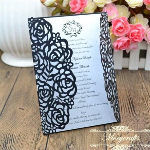 Laser cut rose floral design free custom colors luxury wedding card invitations