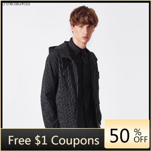 2021 Spring New Designer Brand Fashion Trend Zipper Pocket Striped Hooded Mens Jacket Mens Sweatshirts Men Clothing Backwoods