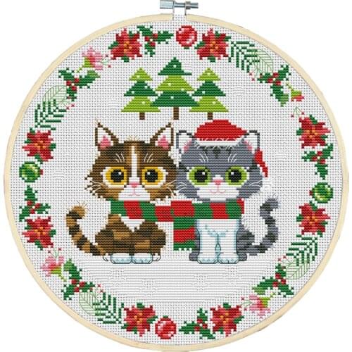 Needlework,DMC 11&14CT Sets For Embroidery Kits,Two Kitten Cats Pattern Cross Stitch DIY Painting Christmas Gift Wedding Decor