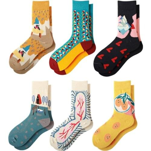 Unisex Retro Art Midi-Tube Funny Socks Japanese Illustration Avatar Trendy Happy Socks Cartoon Jacquard Harajuku Socks Women Men