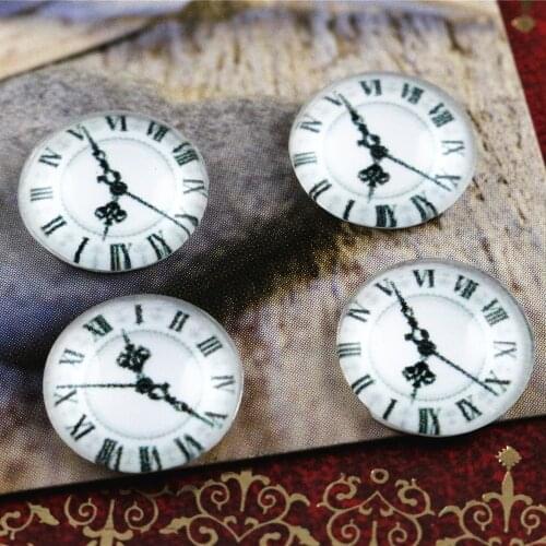 New Fashion 20pcs 12mm Clock Handmade Photo Glass Cabochons Pattern Domed Jewelry Accessories Supplies-E7-46