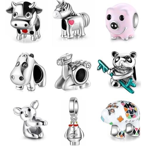 AIE new boutique 925 Sterling Silver cute dairy cow charm bead fine Jewelry DIY Charms fit European Original Bracelets