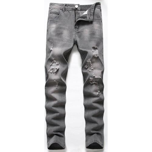 New European And American Style Ripped Jeans Denim Men Hole Straight Slim Jeans Men Pants Trendy Pants Large Size Trousers
