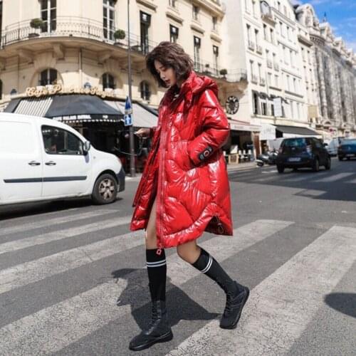 New style 2019 winter down jacket loose European style female jackets fashion red bright surface hooded lady down clothes