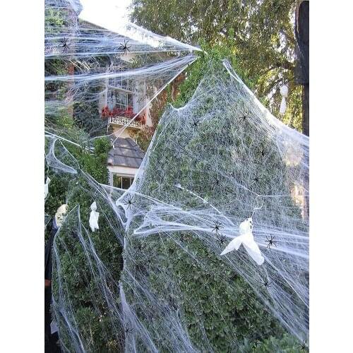 Fake Spider Web Halloween Decoration Stretch Cobweb with 2 Spiders Party Decoration for Doors Windows Indoor and Outdoor