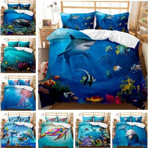 3D Underwater World Printed Duvet Cover Marine Life Quilt Cover Bedding Set Queen King Comforter Cover Set Sea Turtle Bedclothes