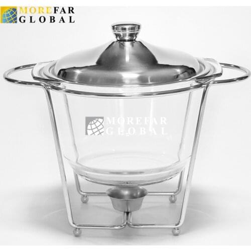 4L 304 Stainless Steel HBG Glass Buffet Dinner Food Warmer Heatable Container Freshness Preservation Dish Chafing Oval Pot Party