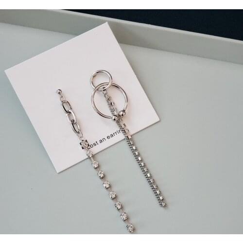 Simple Metal Style Asymmetric Earrings For Women Steel color Long Chain Tassel Pendant Fashion Ear Jewelry Best Gifts
