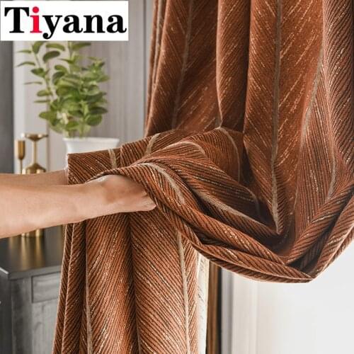 Light Luxury Gold Lines Fishbone Pattern Jacquard Shade Curtain Orange Living Room Bedroom Curtain Finish Product ZH464Z