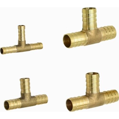 8mm 10mm 14mm 16mm Tee Barb Connector Brass T type Water Splitter Air pipe gas pipe Quick Coupling Pipe Fittings 50Pcs